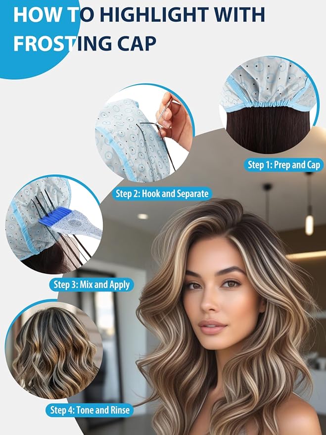 YOOVR 19PCS Hair Bleach Highlighting Kit with Hair Dye Brush and Bowl Set Color Whisk, Highlight Frosting Cap with Hook, Gloves Capes, Home Use Salon Tools for Hair Bleaching Coloring Dying (Blue)