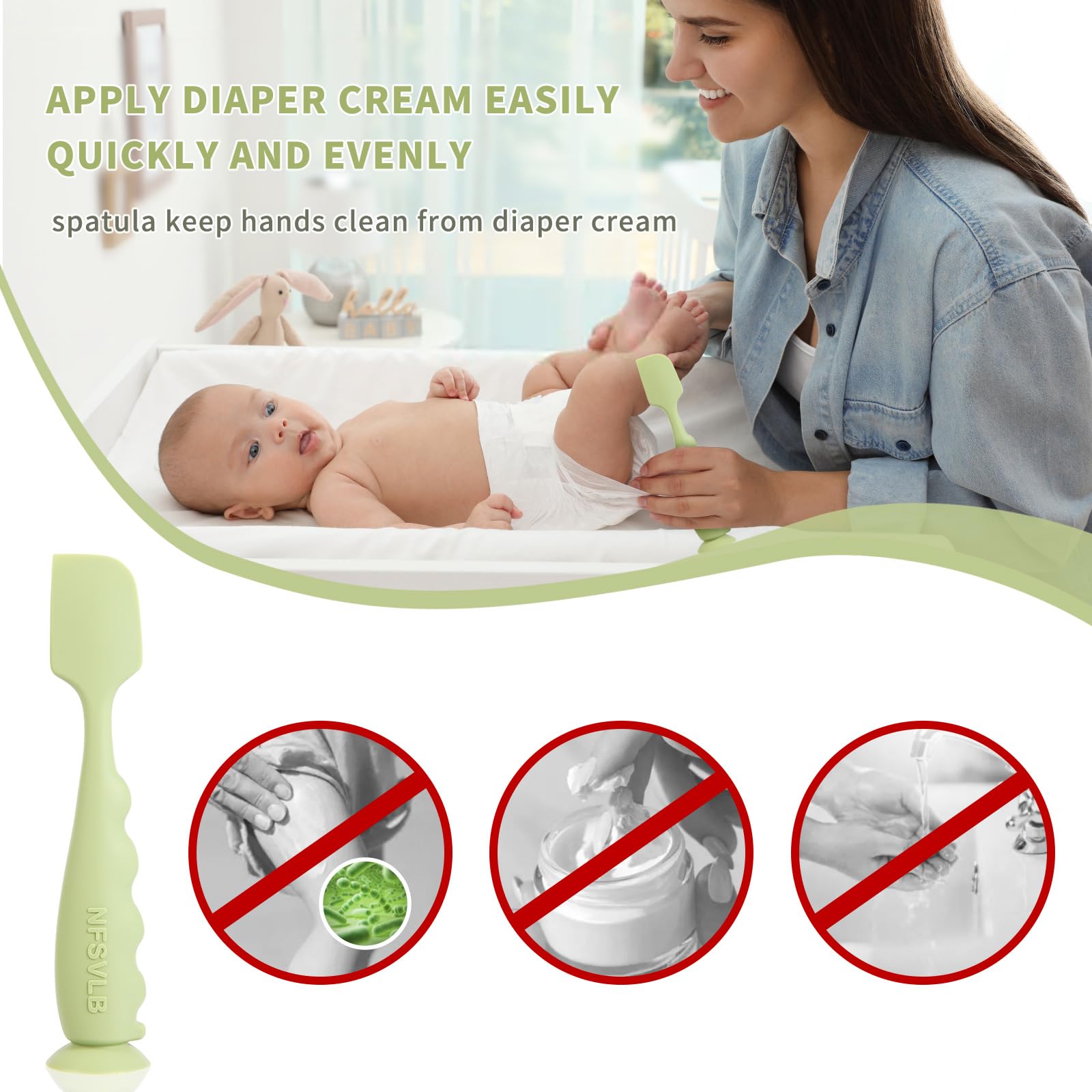 NFSVLB Baby Diaper Cream Spatula with Case-1 Large 2 Mini Butt Paste Spatula with 2 Travel Case-Soft Baby Butt spatula baby Diaper Cream Applicator-Diaper Rash spatula Bum Spatulas Brush