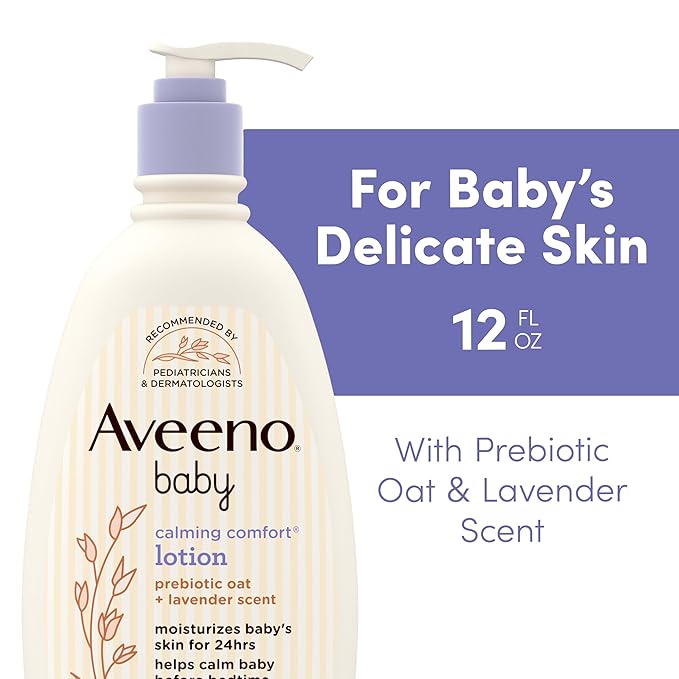 Aveeno Baby Calming Comfort Moisturizing Body Lotion with Relaxing Lavender & Vanilla Scents, Non-Greasy Baby Lotion, Nourishing Prebiotic Oatmeal, & No added parabens 12 fl. oz
