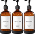 GMISUN Glass Shampoo and Conditioner Dispenser with Silicone Boot, Shower Soap Dispenser Bottles with Labels, Refillable Shampoo Conditioner Body Wash Dispensers
