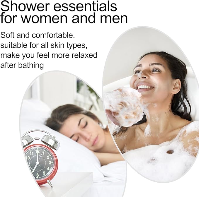 Fishent Bath Loofah Sponge, 3 Pack loofahs Exfoliating Body Scrubber, 60g Soft Mesh Pouf Shower Puffs, Loofa for Women and Men