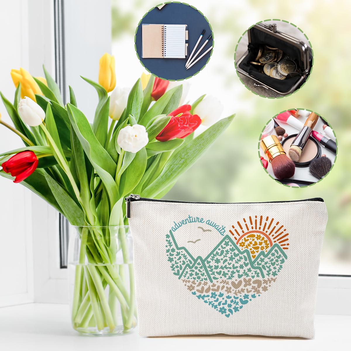 DHKG 4pcs Camping Gifts for Women Makeup Bag, Travel Essential Cosmetic Bag