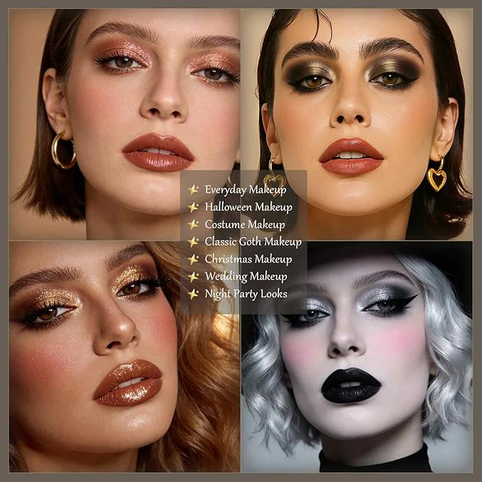 UCANBE Professional Neutral Smokey Eyeshadow Makeup Palette, Matte Shimmer Metallic Black Grey Dark Goth Eye Shadows for Halloween, Pigmented Warm Smoky Naked Nude Rosy Gold Brown Pallet Make Up Kit