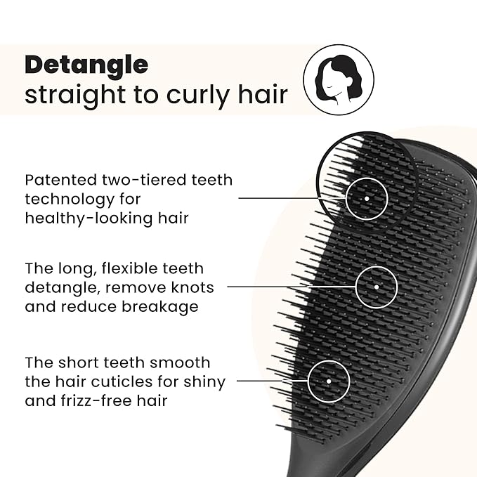 Tangle Teezer Large Ultimate Detangler Brush, Straight to Wavy Hair, Black
