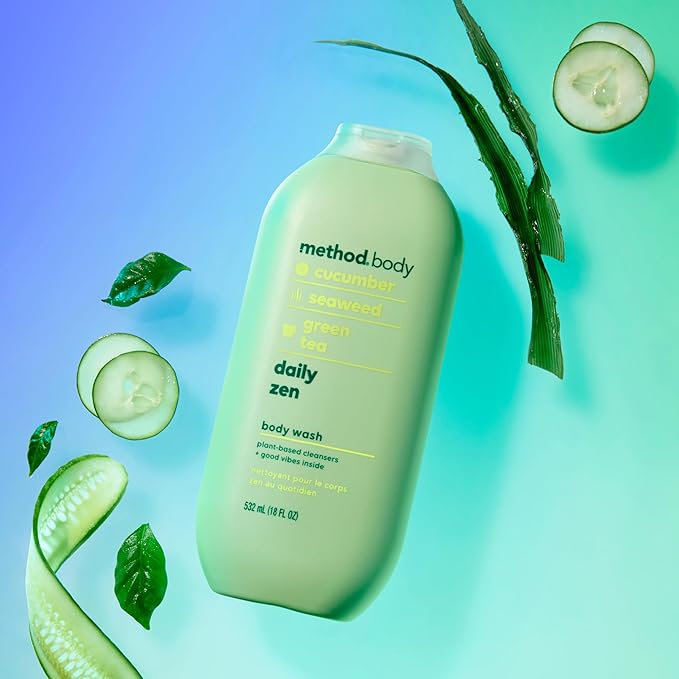 method Body Wash, Daily Zen - Leaves Skin Feeling Soft & Moisturized, Made Without Parabens, Notes of Cucumber, Seaweed & Green Tea, 18 fl oz - 6 pack