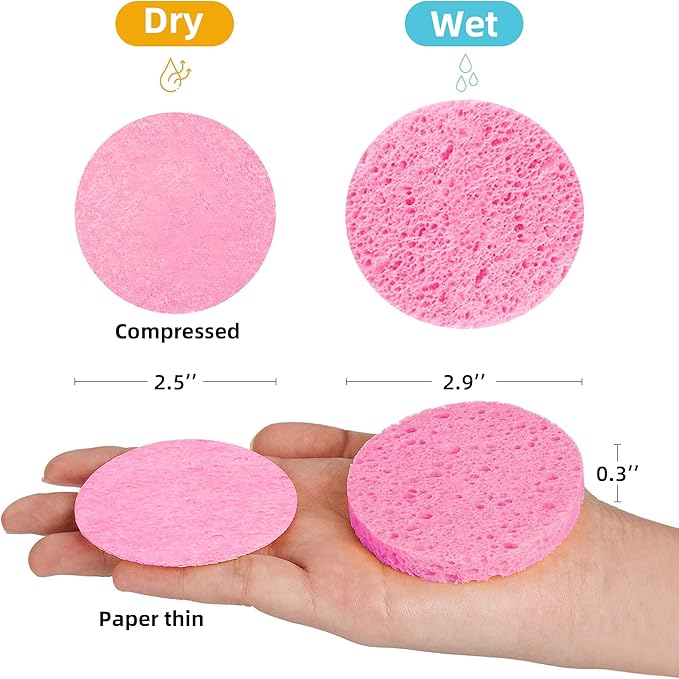 120-Count Compressed Facial Sponges|Kickleen 100% Natural Cellulose Cosmetic Spa Sponges for Daily Facial Cleansing|Makeup And Mask Removal|Exfoliating|Skin Massage|Pore Exfoliation (120 Count (Pink))