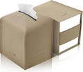 PENGLONG Tissue Box Cover 5X5X5'' PU Leather Tissue Holder Square Tissue Cube Box Organizer for Bathroom Vanity Countertop, Car, Night Stands, Office, Home, Kitchen (2Pack, Wood Apricot)