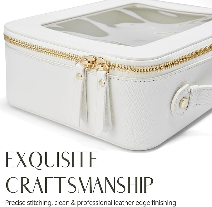 Popvibe Clear Makeup Case Set White Toiletry Bag Travel Large Clear Cosmetic Bag with Zipper, Big Make Up Bag Organizer Women Traveling TSA Approved Transparent Bag Car for Essentials