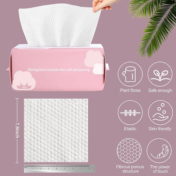 Cayxenful Disposable Face Towel Face Cloths for Washing Soft Cotton Dry Wipes Facial Cloths Towelettes for Washing and Drying, 200 Count Facial Tissue for Cleansing, Skincare and Makeup Remover