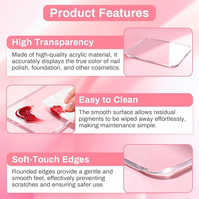 RAQEHO Acrylic Nail Art Palette - Transparent Nail Gel Polish Paint Mixing Pallet Design Plate For Nail Art Foundation Makeup Mixing Tray Display Stand Manicure Tools Supplies Accessories(3.15"×4.72"