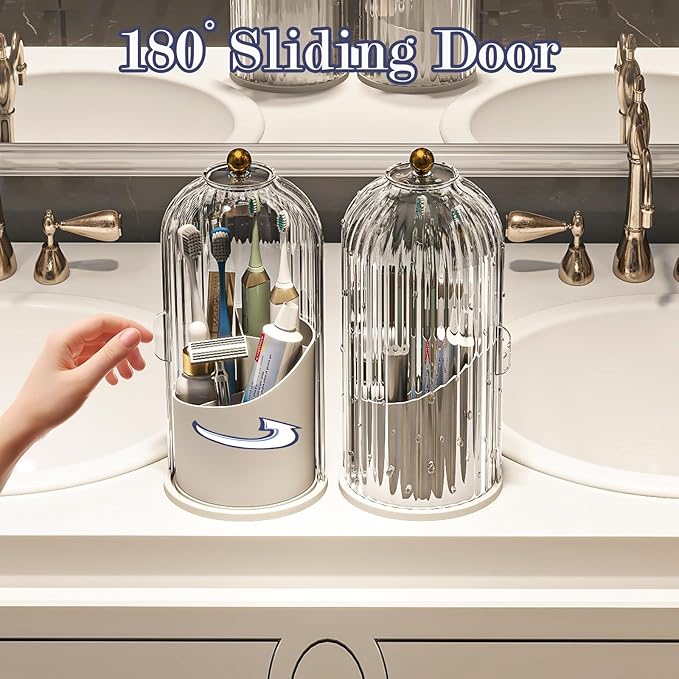Zufudo Toothbrush and Toothpaste Holders with Cover, Transparent