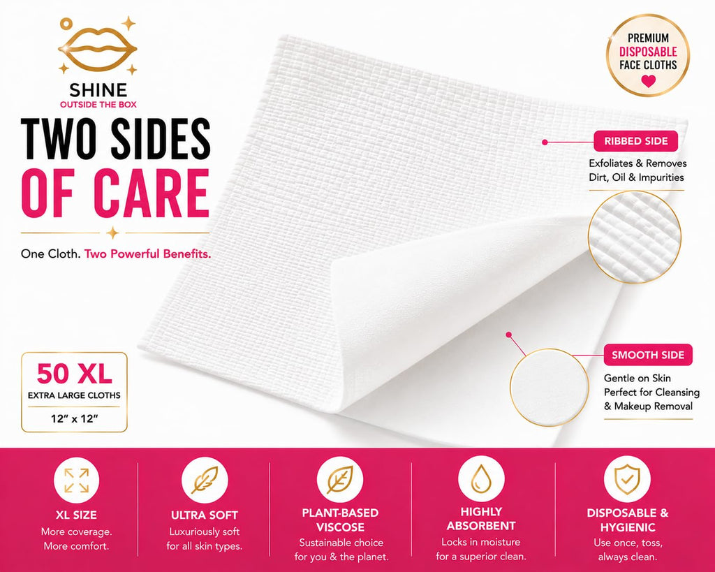 Shimmer Anna Shine XL Disposable Face Towels – 50 Count Ultra-Soft Lint-Free Dry Facial Wipes, 100% Viscose Towels for Skincare, Makeup Removal & Sensitive Skin