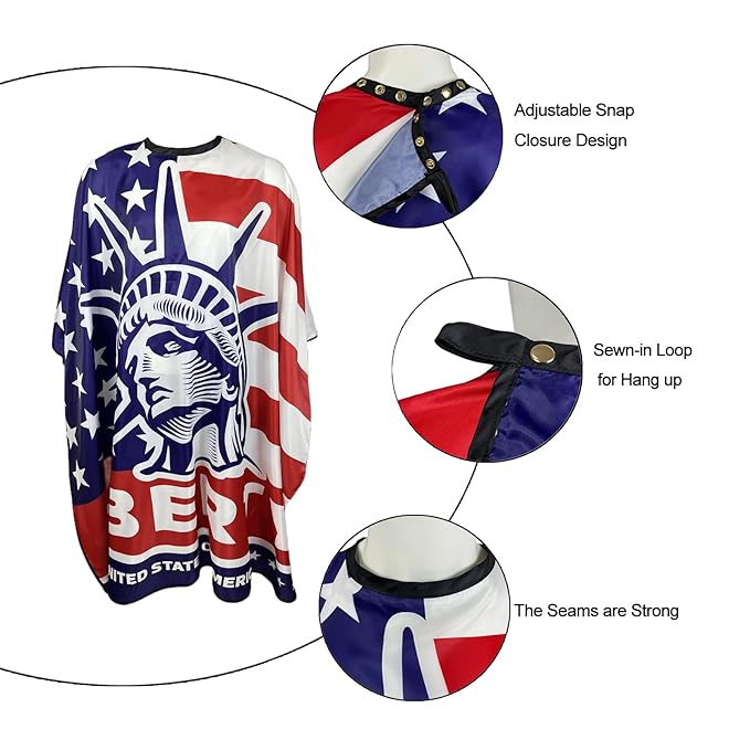 Barber Cape for Men, Haircut Cape Snap Closures, Professional Large Water-Resistant Hairdressing Gown for Hairstylist- 63”× 56”(American Flag Pattern)