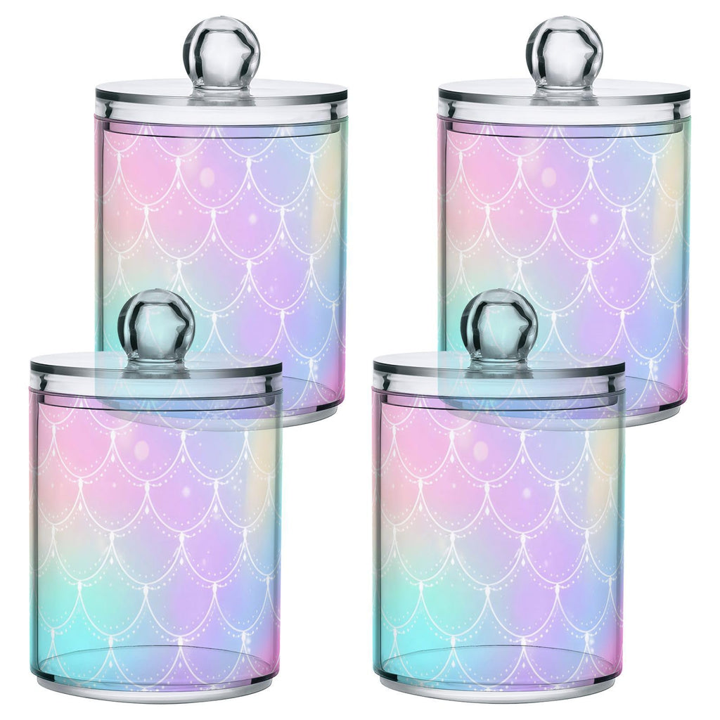 2 Pack Qtip Holder Dispenser for Cotton Ball Rainbow Scales Mermaid Cotton Swab Cotton Round Pads Clear Plastic Acrylic Jar Set Bathroom Canister