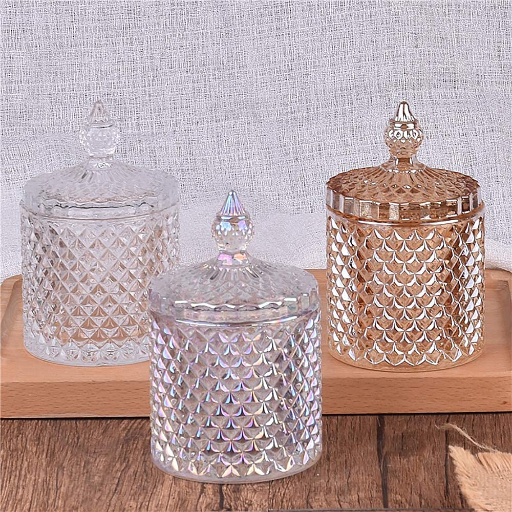 CLOVERHOME Colorful Home Decorative Jar Qtips Holder Dispenser Glass Storage Container Bathroom Counter Vanity Organizer for Bath Salts/Swabs/Rounds Makeup Sponges Toothpick Jewelry(Amber,10 oz)