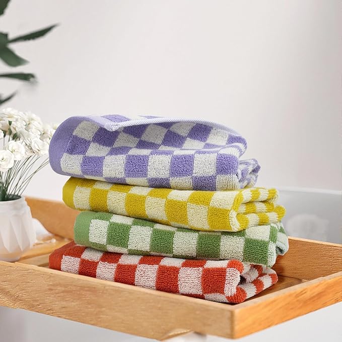 Washcloths 12 Pack Checkered - Wash Cloths for Showering (13"x13")