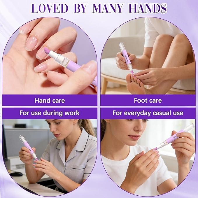 2Pcs 2 in 1 Cuticle Oil Pusher Pen, Nail Cuticle Pen Applicator, Cuticles Remover Pens for Nails, Nail Care Buffer Pens for Hangnails, Dry & Damaged Nails, Moisturizer Polish Brighten