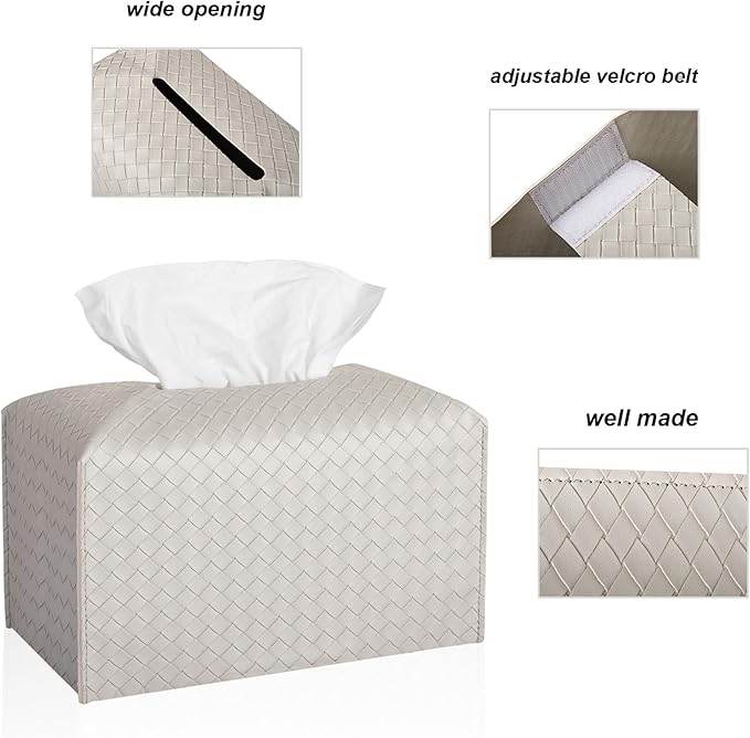 Tissue Box Cover PU Leather Tissue Holder Square Facial Tissue Case Facial Paper Organizer Dispenser for Bathroom, Vanity Countertop, Tabletop, Car, Rectangle, Misty Gray