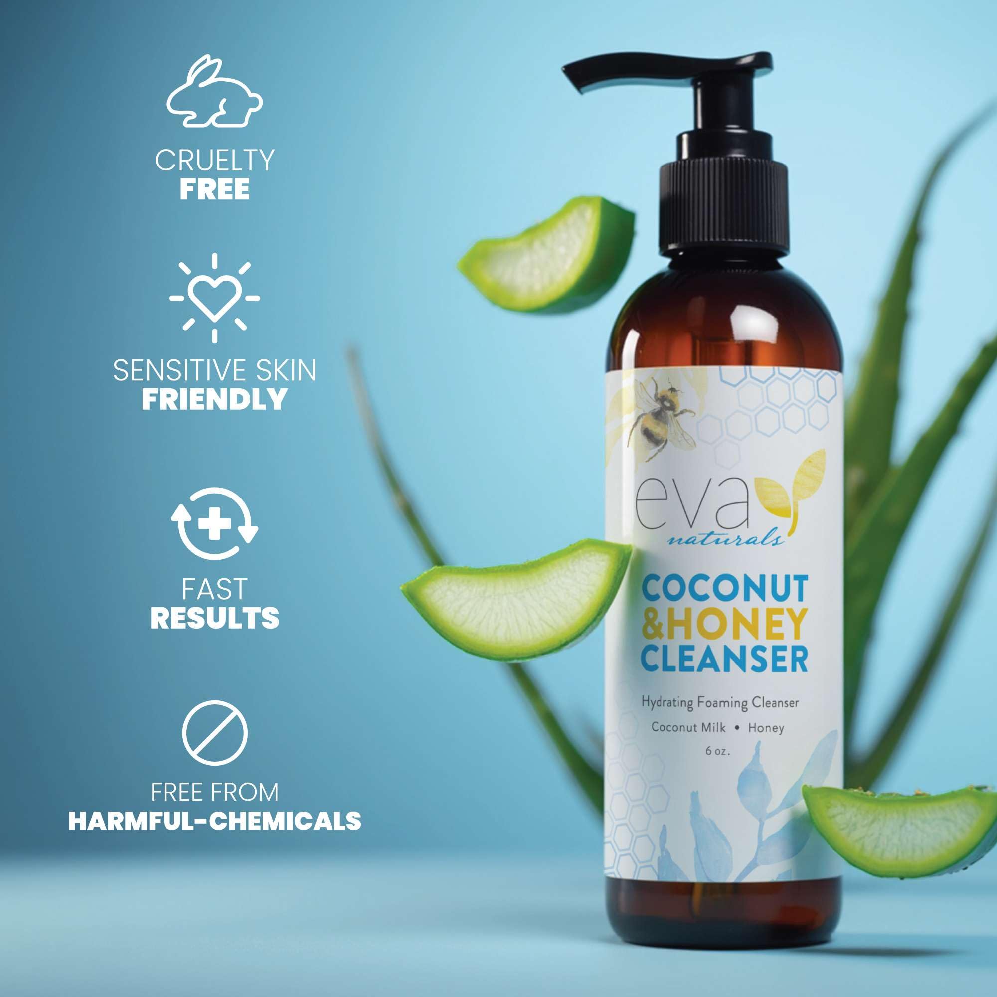 Eva Naturals Coconut & Honey Foaming Face Wash, Aloe & Royal Jelly, 6 oz