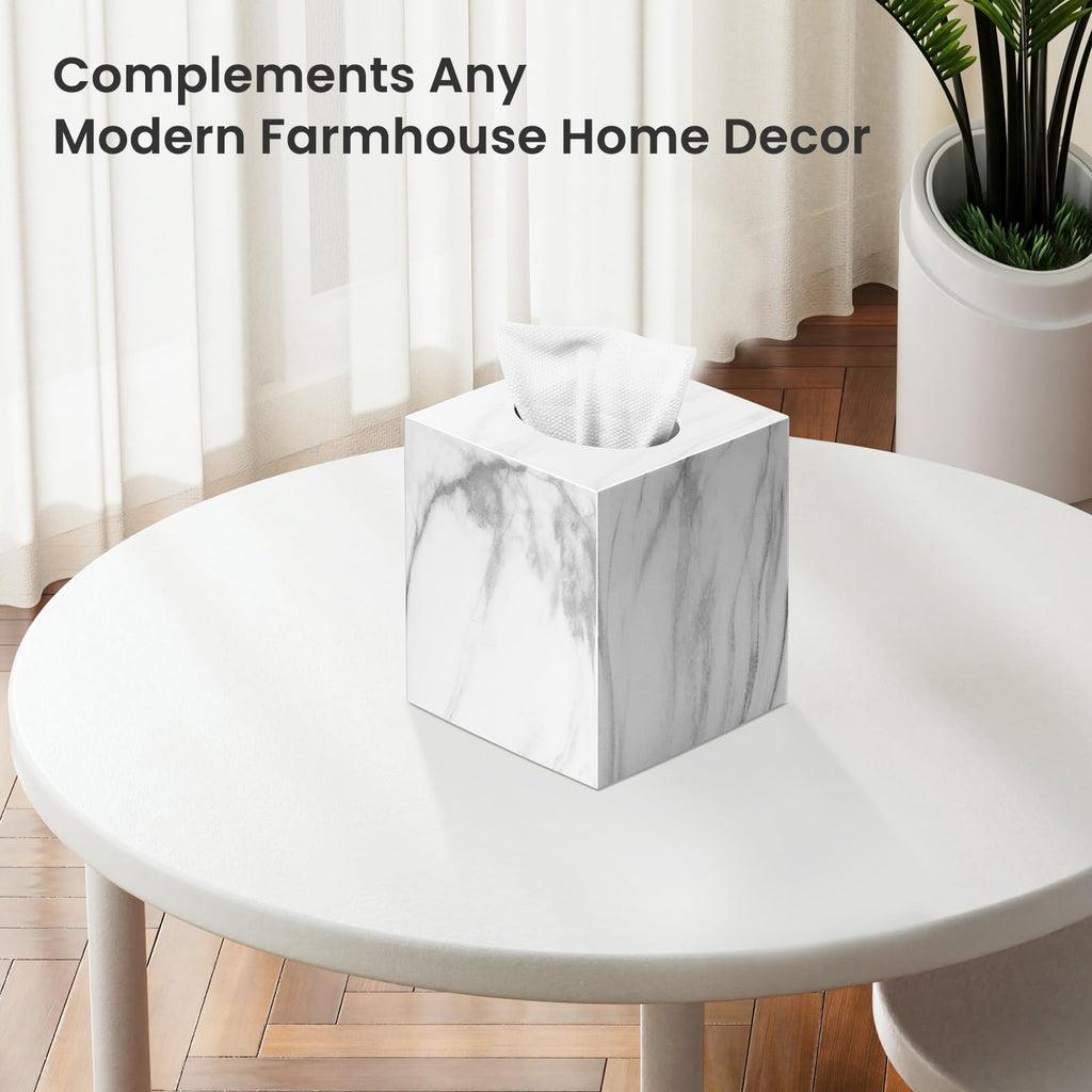 Tissue Box Cover,Square Acrylic Tissue Holder with Non-Slip Base,Marble