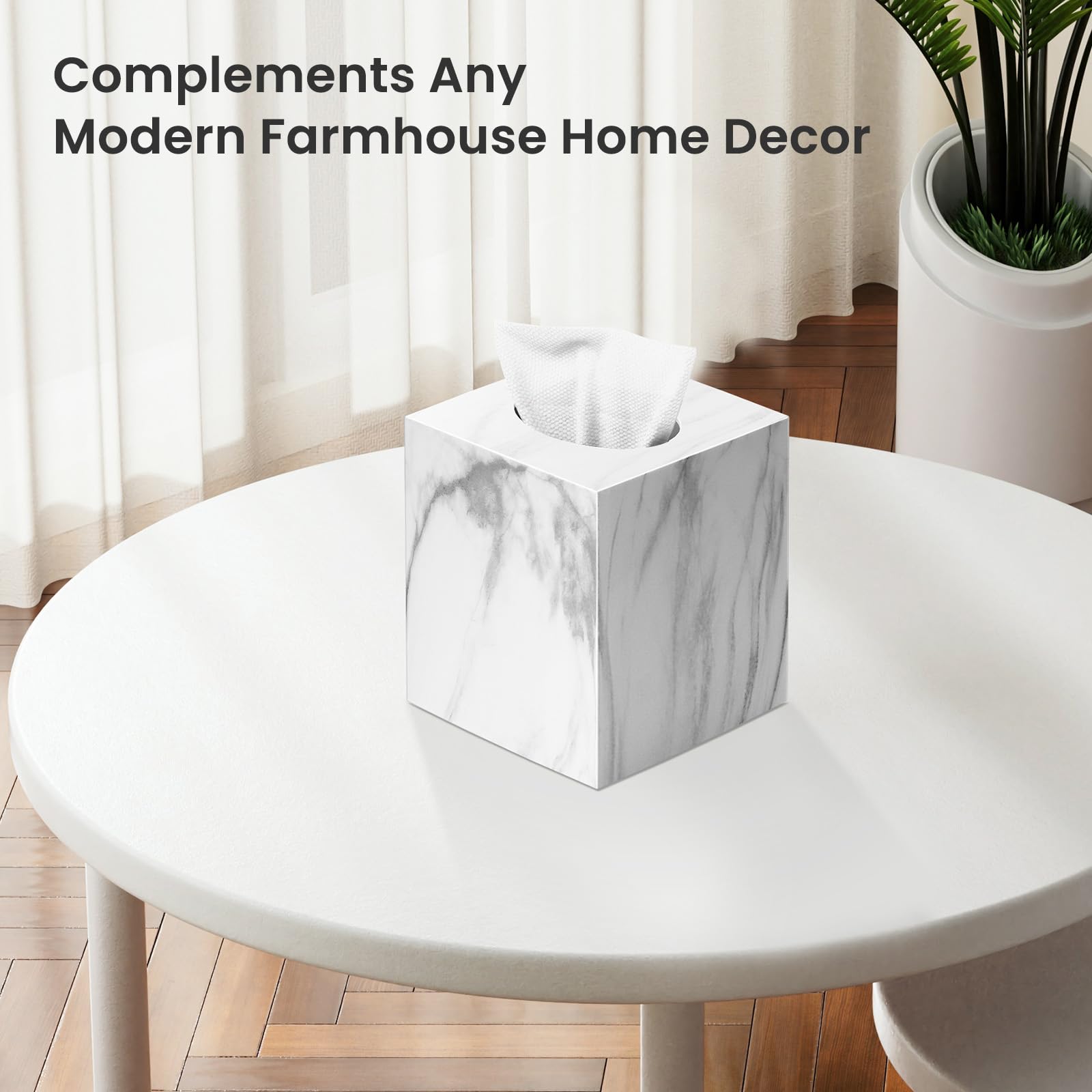 Tissue Box Cover,Square Acrylic Tissue Holder with Non-Slip Base,Marble
