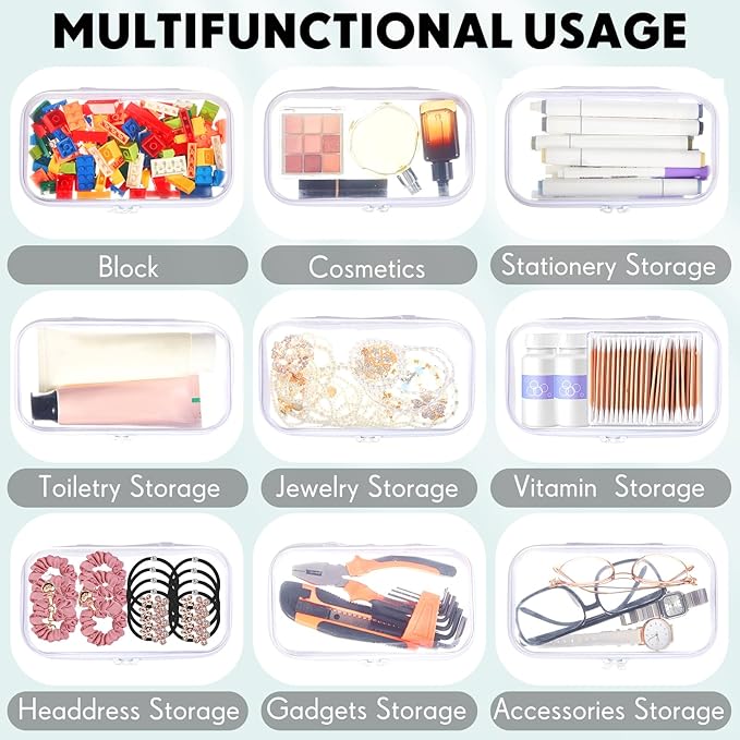 Sanwuta 10 Pcs Hard Zipper Case Clear Hard Pouches Plastic Zipper Pencil Portable Box Toy Storage Bins Plastic Container for Travel Toiletry Office Cosmetic Block Puzzle Organizer (S,Clear)