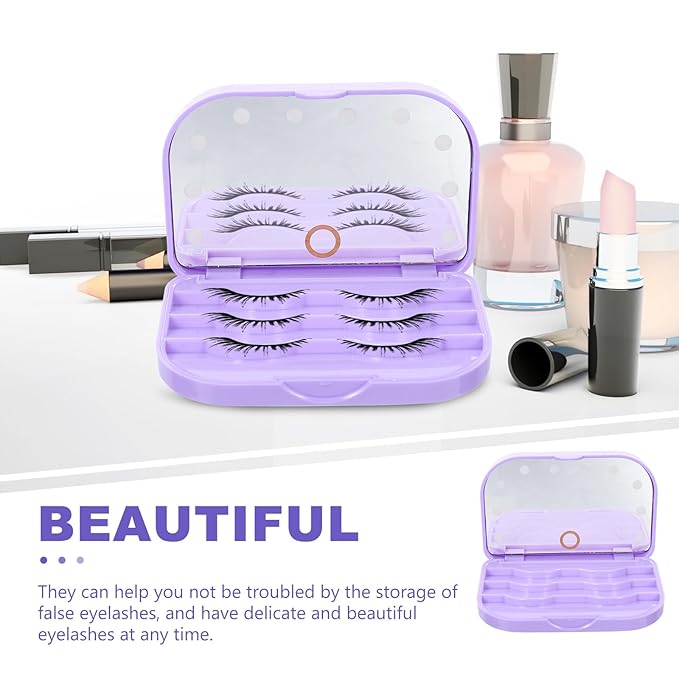 Healeved Eyelash Case Empty Eyelashes Storage Box with Led Mirror Travel Eyelash Storage Box Eyelash Container Lash Organizer