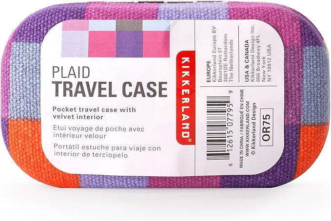 Kikkerland Multi Color Plaid Print Small Travel Portable Compact Organizer Case Container for Earbuds, Jewelry, Loose Change