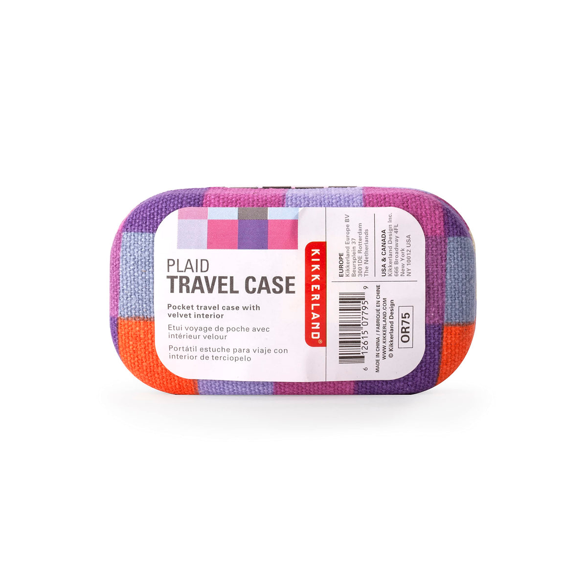 Kikkerland Multi Color Plaid Print Small Travel Portable Compact Organizer Case Container for Earbuds, Jewelry, Loose Change
