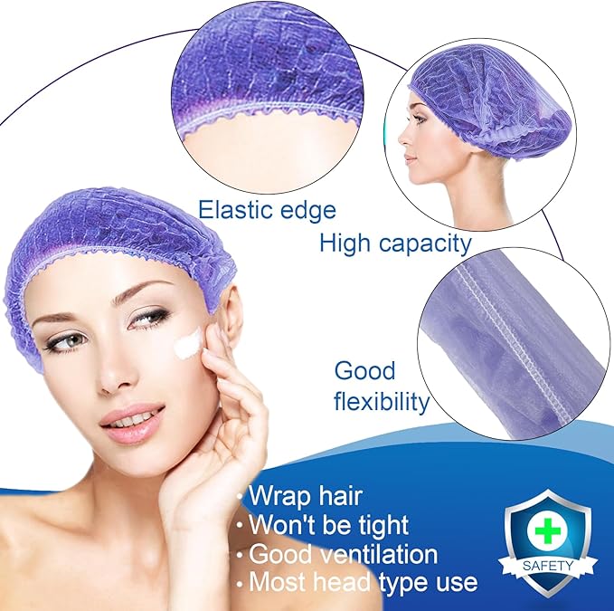 Disposable Bouffant Caps, 21inches Hair Net, Elastic Dust Cap for Food Service, Kitchen Head Cover (Purple)