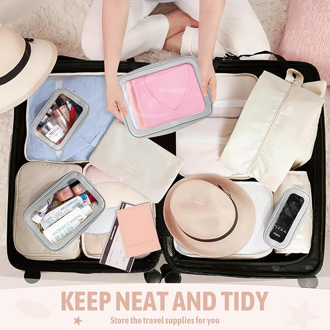 YOPCDJ 5PCS Diaper Bag Organizer Pouch Set, TSA Approved Toiletry Bag，Clear Waterproof TPU Makeup Bag Set Travel Organizer Bags for Women and Kids,Mothers Day Gifts