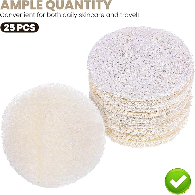 25 PCS Natural Loofah Exfoliating Face Scrub Pads, 2.36in Face Body Scrub Pads, Loofa Sponges Facial Exfoliating Pads for Makeup & Dead Skin Removal, Cleansing Skin for Women and Men