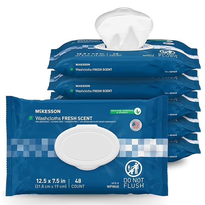 McKesson Washcloth Wipes, Scented, Adult Wet Wipes, 6 Pack, 288 Washcloths