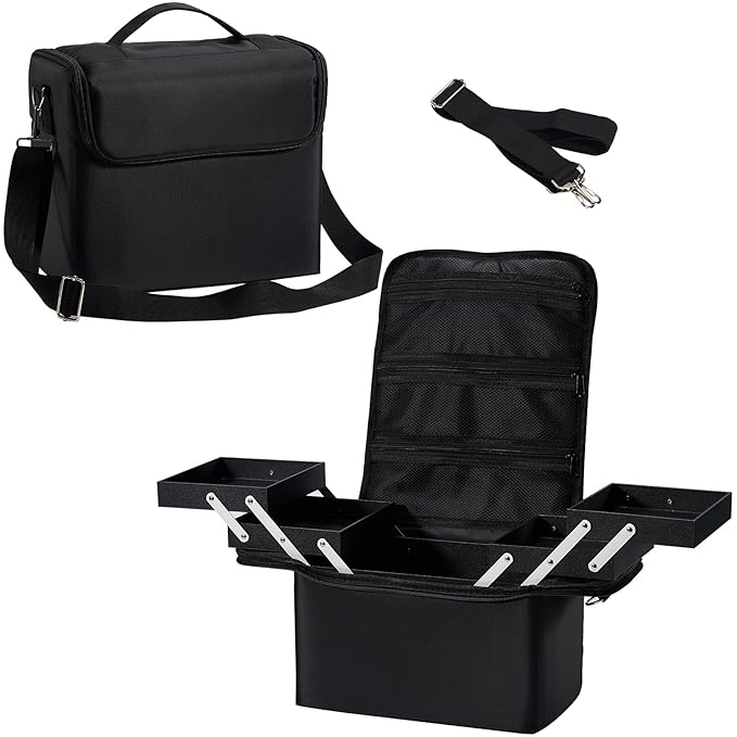 Yueieoun Large Travel Makeup Train Case, Big Makeup Bag Organizer Makeup Box,4 Tier Professional Cosmetic Storage Cases for Nail Tech Tattoo Storage Bag for Equipment and Supplies with luggage Sleeve