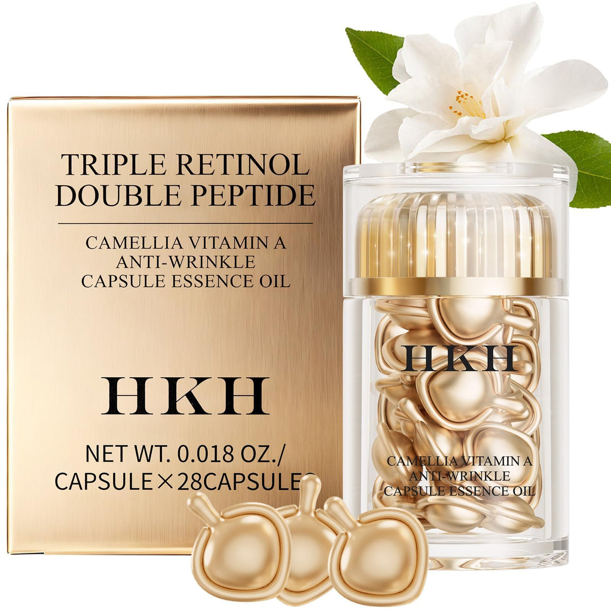 HKH Retinol + HPR Serum for Face - Anti-Aging Wrinkle Night Serum Capsules - Peptide Serum for Women - Skincare Fine Lines & Tighten Sagging Skin - Non-Greasy - Travel-Friendly (Retinol)