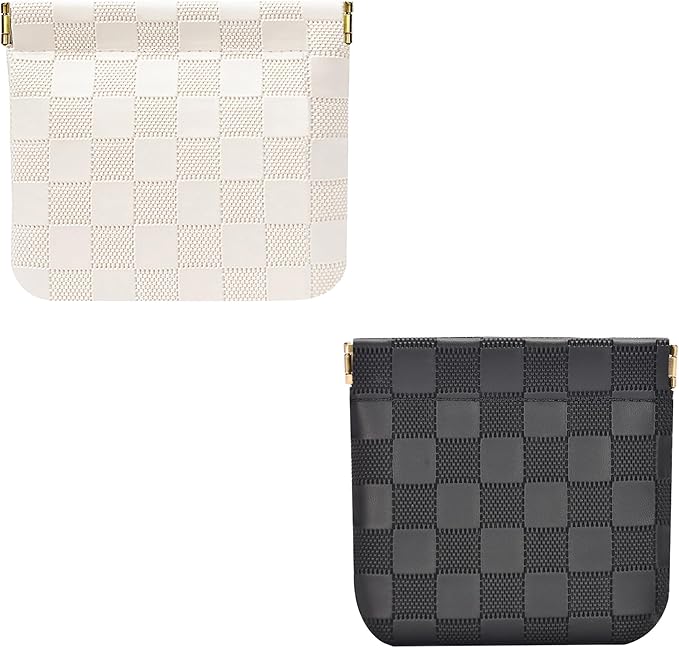 HIGH FIT Leather Pocket Cosmetic Bag for Purse,Coin Purse Lipstick Cosmetic Accessories Organizer, Travel Kit Storage Pouch,Waterproof Portable No Zipper Self-closing (Black+White/Small)