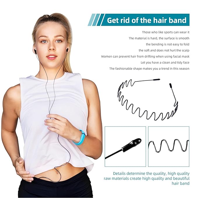 Metal Headband for Men, Adjustable Wavy Hair Band, Classic Wire 3 Pcs