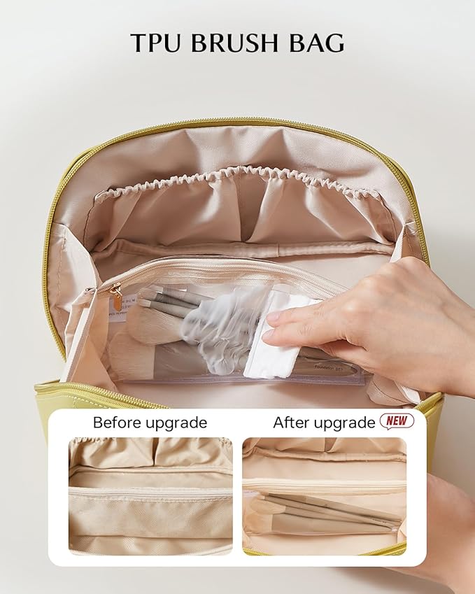 EACHY Travel Makeup Bag,Large Capacity Cosmetic Bags for Women,Portable Pouch Open Flat Toiletry Bag Make up Organizer with Divider and Handle