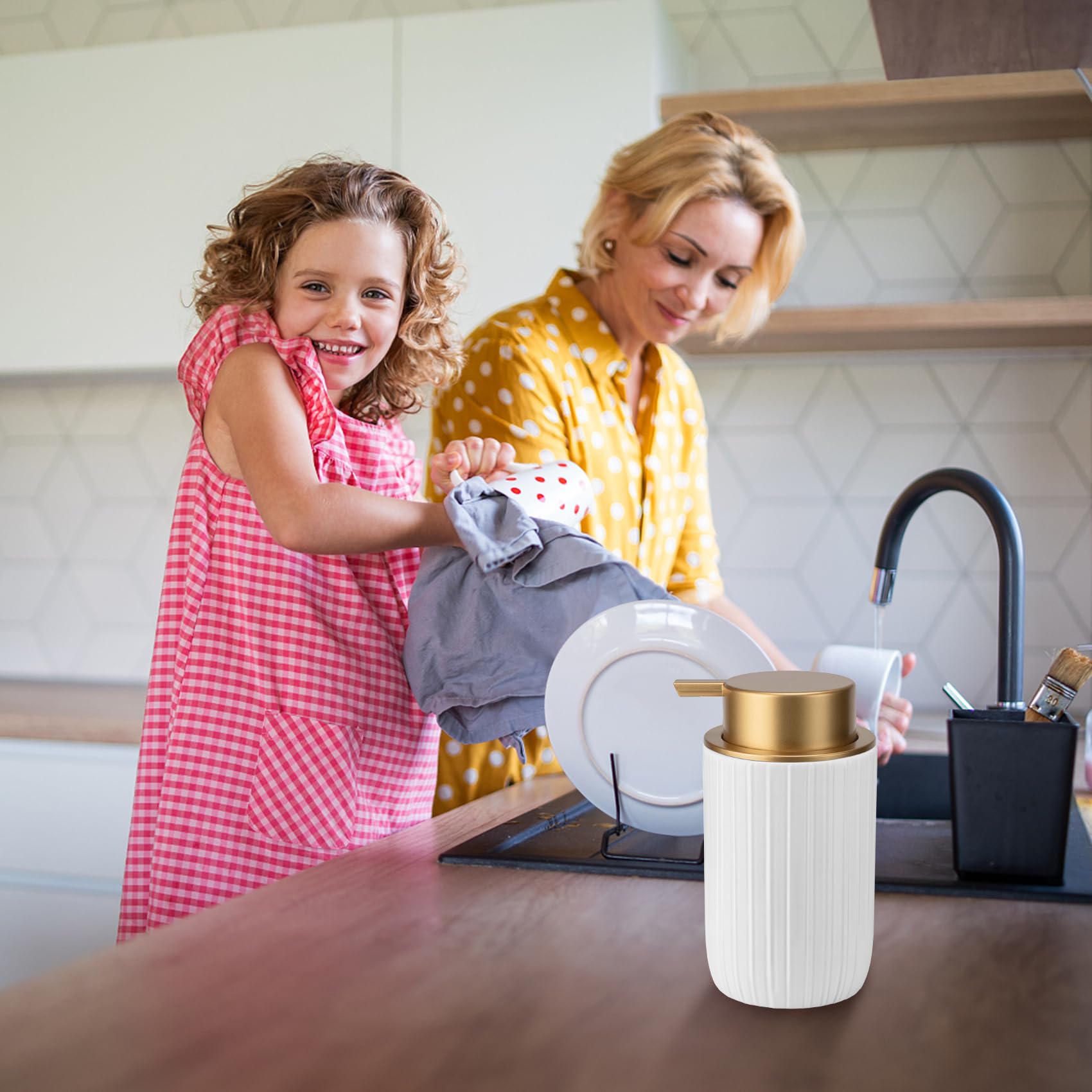 TOOZFO Soap Foaming Dispenser Ceramic with Easy-to-Press Pump Hand Foam Dispenser for Shampoo Bathroom Countertop 13.5 oz
