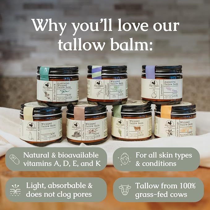 Hearth & Homestead Whipped Beef Tallow for Skin & Face - 100% Grass Fed, Eczema Cream & Body Butter, Organic Olive Oil, Calendula & Rose, Lotion & Hand Moisturizer for Dry Skin, Vanilla Orange, 1.3oz