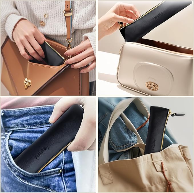 Aspamms 3PCS Small Makeup Bag for Purse, Mini Portable Cosmetic Bags for Women, Coin Purse Lipstick Cosmetic Accessories Leather Organizer, Small Travel Kit Storage Pouch