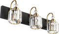 Ralbay Modern Bathroom Vanity Light Fixture, 3-Lights, Black Metal & Crystal, HJ-8600-3T