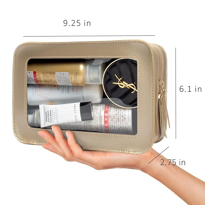 LETGO Clear Makeup Bags for Travel, TSA Approved Toiletry Bag with Zipper, Clear Cosmetic Organizer Fit Carry-on Beach Essentials for Women Men (O-Gold)