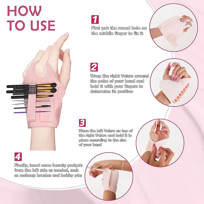 Ylapagne Makeup Mixing Palette Wristband, Silicone Makeup Brush Travel Case, Professional Cosmetic Display Cases Tools Strap for Pigment Makeup Art Nail Palette, Easy Cleaner(Pink)