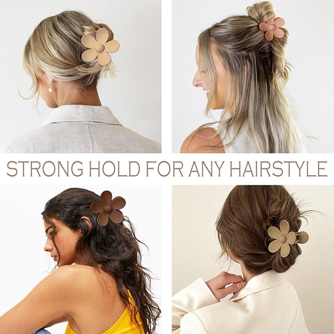 Flower Hair Clips for Women 8PCS, Big Hair Claw Clips Large Daisy Matte Hair ClipsStrong Hold Jaw Claw Clips for Thick Thin Hair 8 Colors