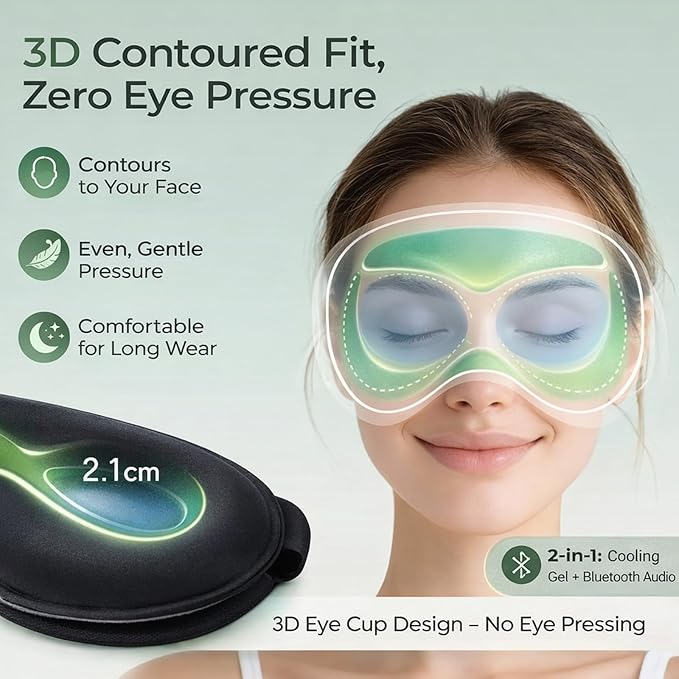 2 in 1 Smart Bluetooth Bamboo Cotton Sleep Mask Headphones, 3D Weighted Compress Cooling Gel Eye Mask 100% Blackout Sleep Mask Zero Eye Pressure|Warm&Cooling mask Hot Cold Therapy Sleep Headphones