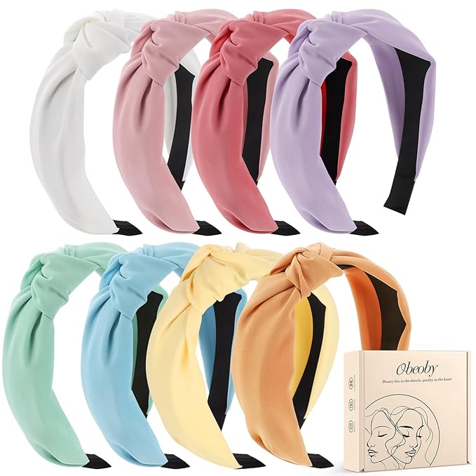 obeoby 8Pcs Girls Headbands, Knotted Headbands for Teen Girls Summer Outdoor Outfit Light Multicolor Series Easter Basket Stuffers Hair Accessories Trendy Stuff