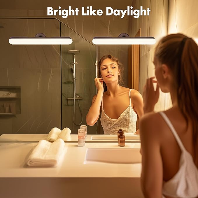 cambk Set of 2 Wireless Vanity Makeup Lights for Mirror, Rechargeable LED Stick On Light Bar for Bathroom Mirror with Dimmable 3 CCT, Long Battery Life Cordless Light for Vanity Desk(Dark Brown)
