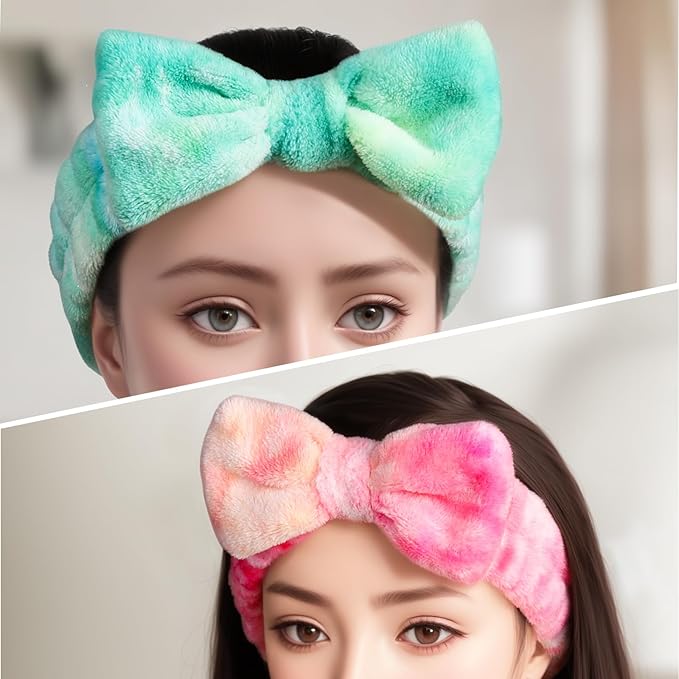Teenitor Makekup Headband, 5pcs Spa Headband for Face Washing with Removable Bow