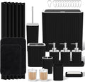 InnJoey Bathroom Accessory Set - Bathroom Set, 27PC Bathroom Accessories Set, Black Bathroom Sets with Shower Curtain and Rugs, Mini Trash Can, Toilet Brush, Trash Can & Soap Dispenser